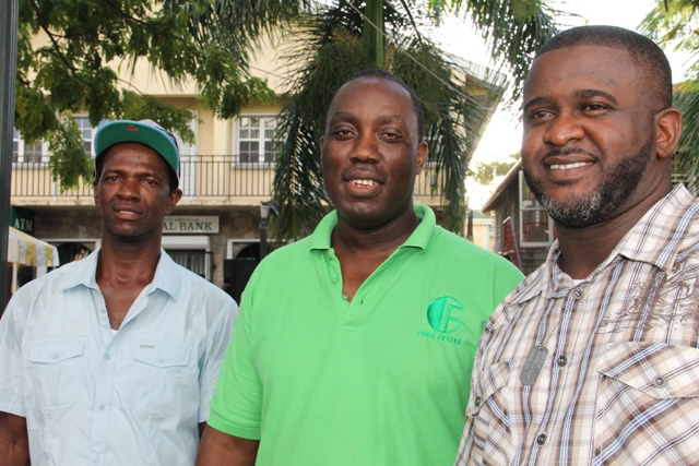 Some executive members of the Nevis Bus Association (l-r) Vice President Davron Maynard, President Kurt Swanston and Public Relations Officer Charles “Junie” Liburd moments after the launch of the Ministry of Social Development’s Seniors Subsidized Transportation Programme launched on October 01, 2015